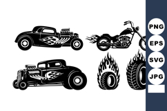 Classic Hot Rod Cars Motorcycle Flame Vector Product Image 1