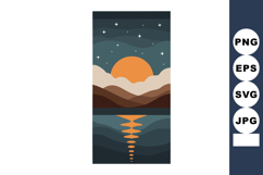 Sunset over mountain landscape reflecting on water with star Product Image 1