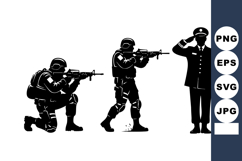 Soldiers Silhouettes with Officer Saluting Uniform Product Image 1