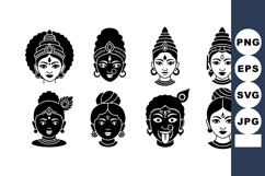 Traditional Goddess Heads Black White Vector Illustration Product Image 1