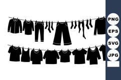 Black Silhouette Clothes Hanging On Line Vector Product Image 1