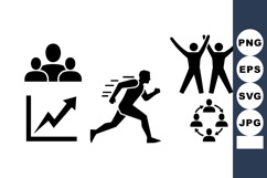 Business Teamwork Growth Chart Running Man Silhouette Icons Product Image 1
