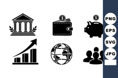 Financial Icons Bank Wallet Piggy Bank Growth Chart Globe Product Image 1