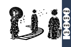 Japanese Geisha Women Traditional Kimono Vector Illustration Product Image 1