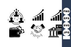 Business Icons Set Growth Charts Handshake Wallet Bank Product Image 1