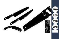 Silhouette Set Knives Saw Wood Plank Vector Product Image 1