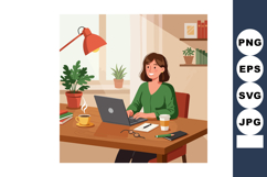 Woman Working From Home Using Laptop in Cozy Well Lit Office Product Image 1