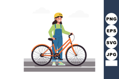 Girl wearing helmet standing with orange bicycle on street i Product Image 1