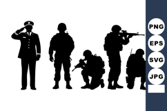 Silhouettes of Military Soldiers and Officer Saluting Product Image 1