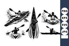 Kayaking Silhouette Paddler Action Set Product Image 1