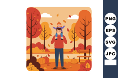 Father carrying son on shoulders in autumn park with colorfu Product Image 1