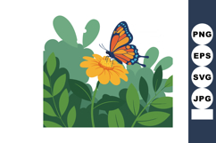 Monarch butterfly perched on yellow flower with green leafy Product Image 1