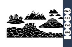 Village Houses Mountain Igloo Clouds Silhouette Landscape Product Image 1
