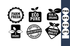 Organic Farm Fresh Eco Pure Green Labels Vector Product Image 1