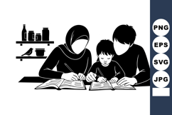 Family Studying Together Mother Father Child Product Image 1
