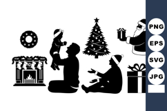 Christmas Family Silhouettes Tree Wreath Gifts Santa Claus Product Image 1
