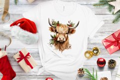 Watercolor Highland Cow PNG, Christmas Highland Cow PNG Product Image 2