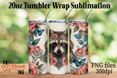 Flower Cute Raccoon 20oz Tumbler PNG, Raccoon Spring Tumbler Product Image 1