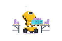 Yellow robot with wheels sorting packages on conveyor belt i Product Image 1