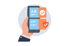 Hand holding smartphone with security checklist and shield i Product Image 1