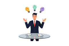 Businessman in suit juggling colorful light bulbs representi Product Image 1