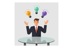 Businessman in suit juggling colorful glowing light bulbs cr Product Image 1