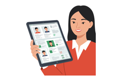 Young woman holding digital tablet with flat style online pr Product Image 1