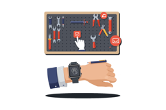 Hand wearing smartwatch with pencil and digital tools on peg Product Image 1