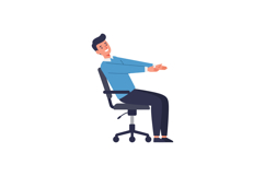 Young man stretching arms forward sitting on office chair fl Product Image 1