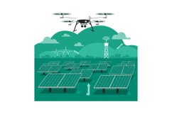 Solar panels in a green landscape with a drone flying above Product Image 1