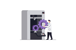 Technician in white coat operating large machine with purple Product Image 1