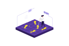 Woman exploring virtual reality with footprints and digital Product Image 1