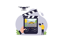 Drone controller with camera screen showing yellow car on ro Product Image 1