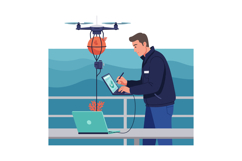 Man operating underwater drone with coral samples on tablet Product Image 1