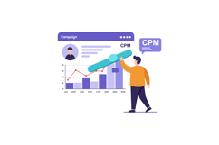 Man analyzing CPM campaign data with bar chart and line grap Product Image 1
