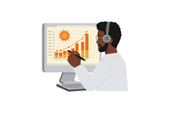 African American man analyzing rising sun energy data on com Product Image 1