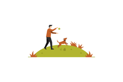 Man playing with energetic dog on grassy hill in minimal fla Product Image 1