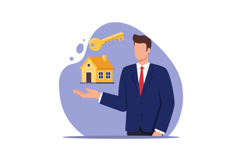 Real estate agent holding a small yellow house and golden ke Product Image 1