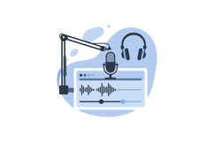 Podcast recording setup with microphone, headphones, and aud Product Image 1