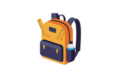 Orange and navy school backpack with rulers and water bottle Product Image 1