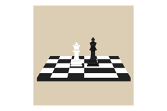 Chess king pieces facing each other on black and white check Product Image 1