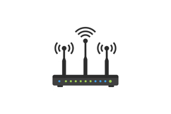 Wireless router with three antennas emitting signals flat de Product Image 1