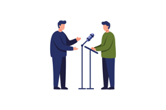 Two men debating at microphone stand flat design style vecto Product Image 1