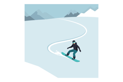 Snowboarder in winter gear gliding down snowy mountain slope Product Image 1
