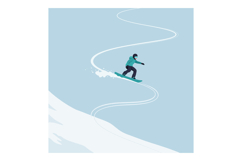 Snowboarder in teal jacket making curved descent on snow hil Product Image 1