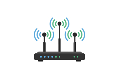 Wireless router with three antennas emitting signals flat de Product Image 1