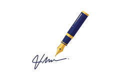 Fountain pen with navy blue and gold details signing a signa Product Image 1