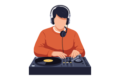 Male DJ wearing headphones mixing music on turntable with or Product Image 1