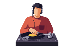 Male DJ wearing headphones mixing music on turntable in flat Product Image 1