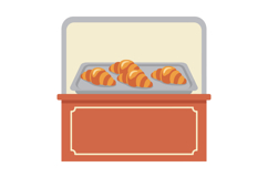 Croissants on tray inside bakery display case with warm colo Product Image 1